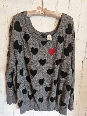 Torrid Gray Heart Sweater with Black and Red Hearts (1)